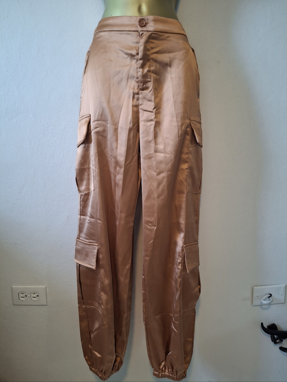 Woman  Satin Cargo Pants in Copper Brown